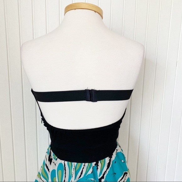Tricia Fix Black Teal Peacock Strapless Sundress Size Small - Picture 10 of 13